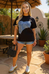 Black Graphic Blue Denim Print T-Shirt