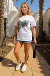 White Graphic Grey Denim Print T-Shirt