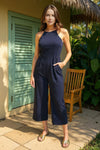 Navy Strappy Racer Neck Jumpsuit