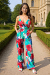 Multi Tie Dye Printed Strappy Tie Waist Jumpsuit