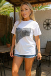 White Graphic Grey Denim Print T-Shirt