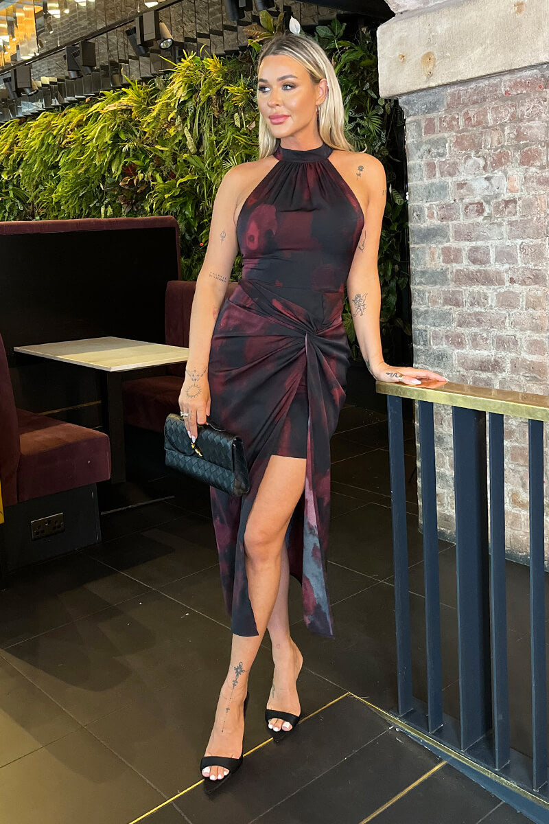 1752224668_Burgundy-And-Black-Smudge-Print-Halter-Neck-Knot-Skirt-Midi-Dress-3.jpg