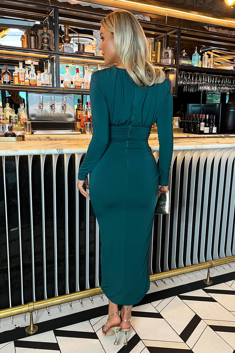 Ax Paris Long Sleeve Wrap Skirt Bodycon Dress Dark Teal V Neck Long Sleeve Wrap Skirt Ax Paris Long Sleeve Wrap Skirt Bodycon Dress Dark Teal V Neck Long Sleeve Wrap Skirt