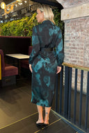 belted teal and black shirt dress Youll See Soon Dark Teal Multi Floral Print Belted Midi Shirt Dress