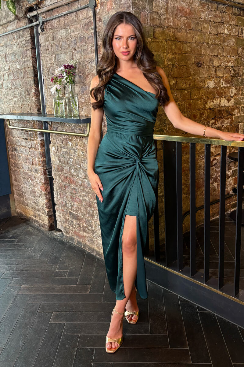 Teal One Shoulder Knot Skirt Satin Midi Dress – AX Paris