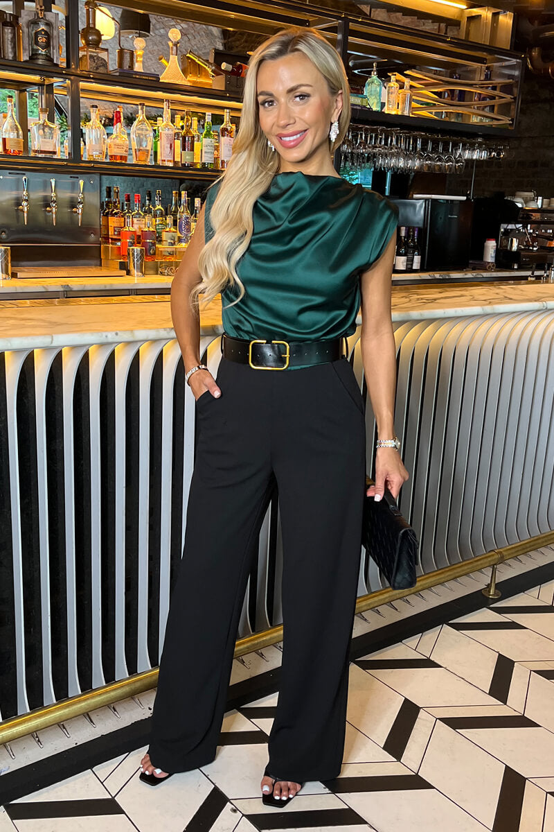Teal in Draped Neck Belted Wide Leg Jumpsuit – AX Paris