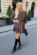chocolate faux suede billie mini dress Women's Chocolate Faux Suede Zip Up Mini Dress