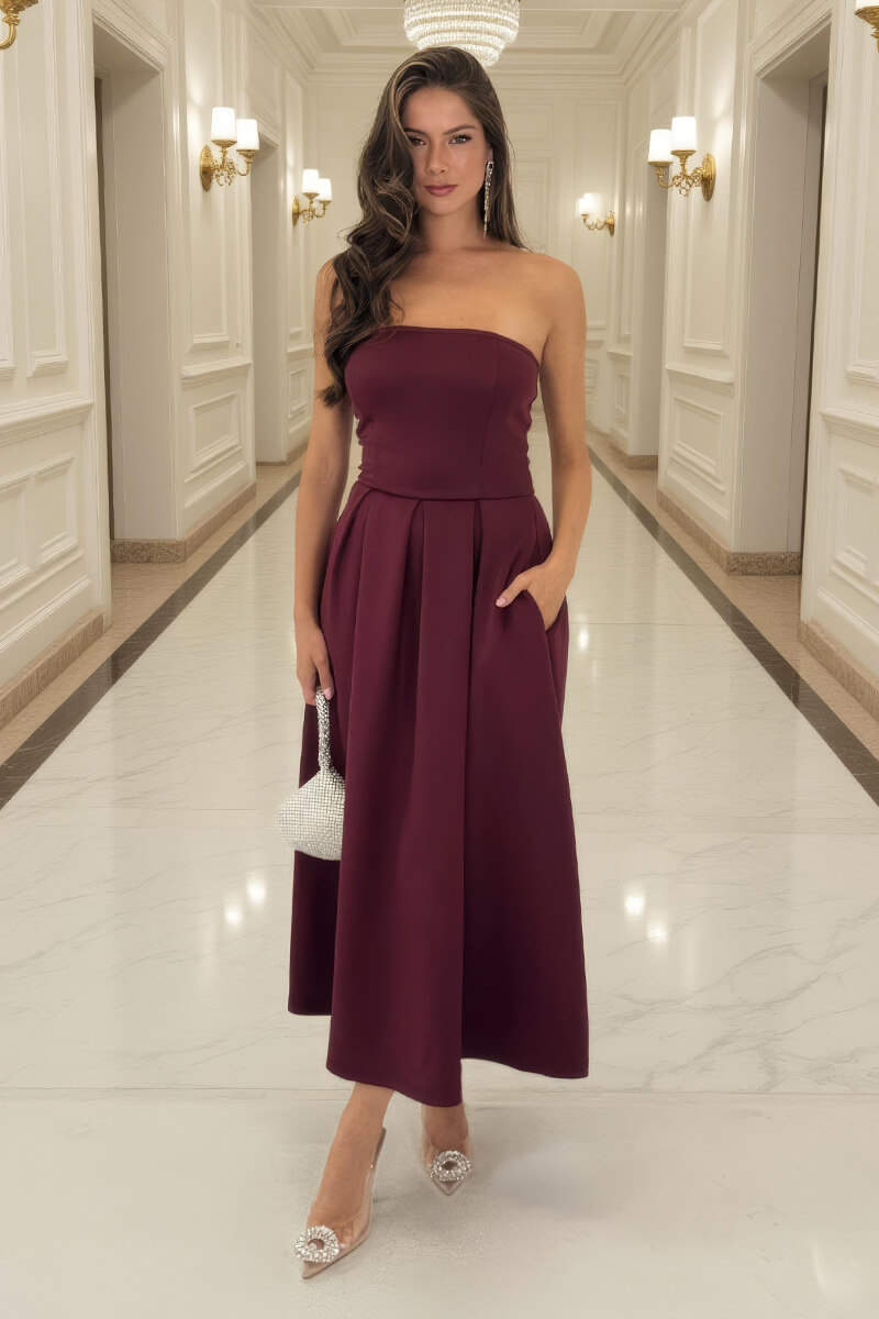 AX Paris Women's Plum Bandeau A-Line Skirt Midi Dress