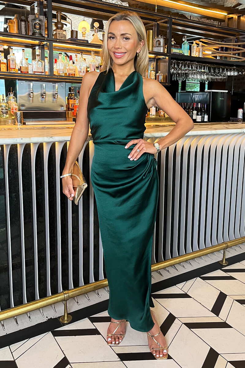 Teal Satin Cowl Neck Cross Back Midi Dress – AX Paris