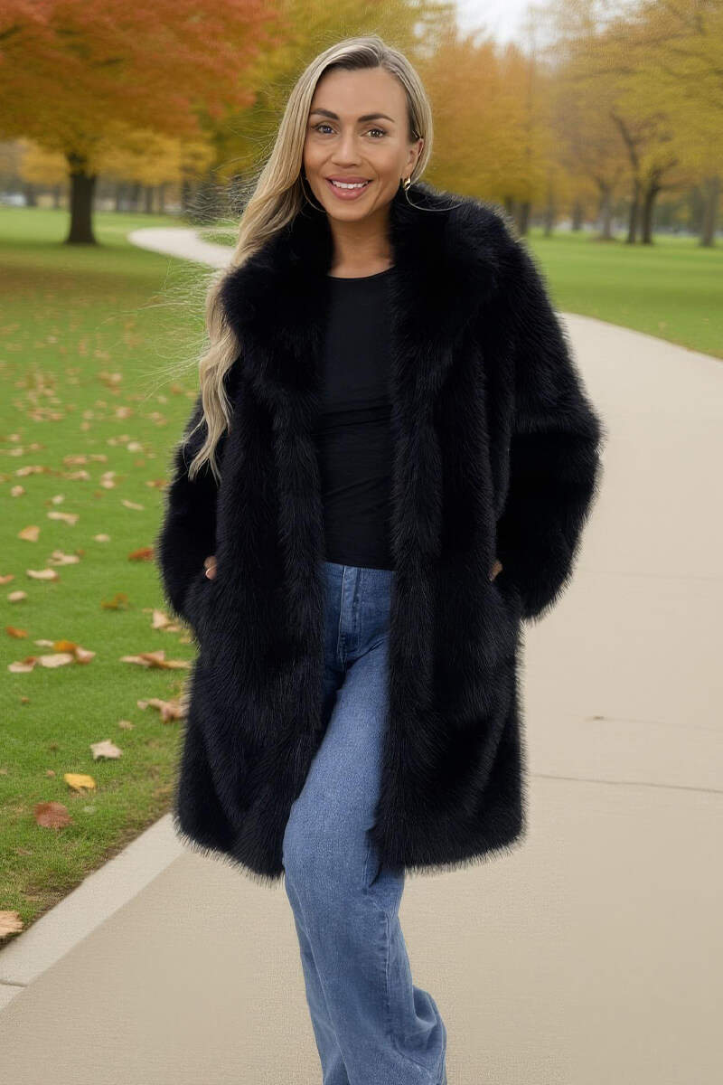 Black Faux Fur Longline Jacket – AX Paris