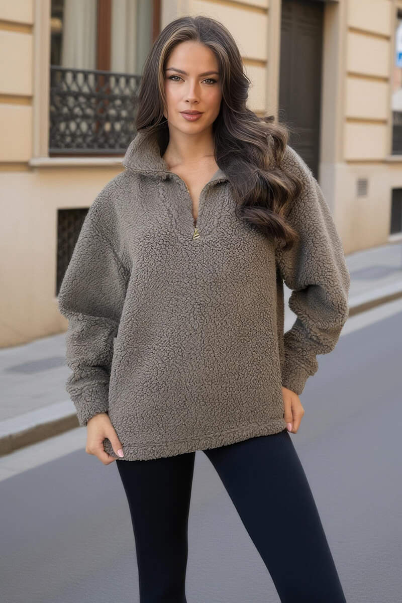 Grey 1/4 Zip Teddy Sweatshirt – AX Paris
