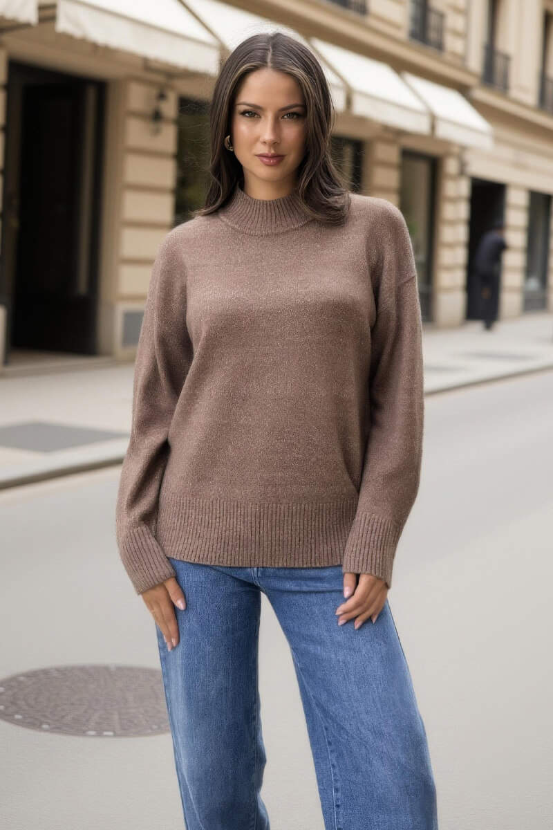 Mink Mock Neck Split Hem Jumper – AX Paris