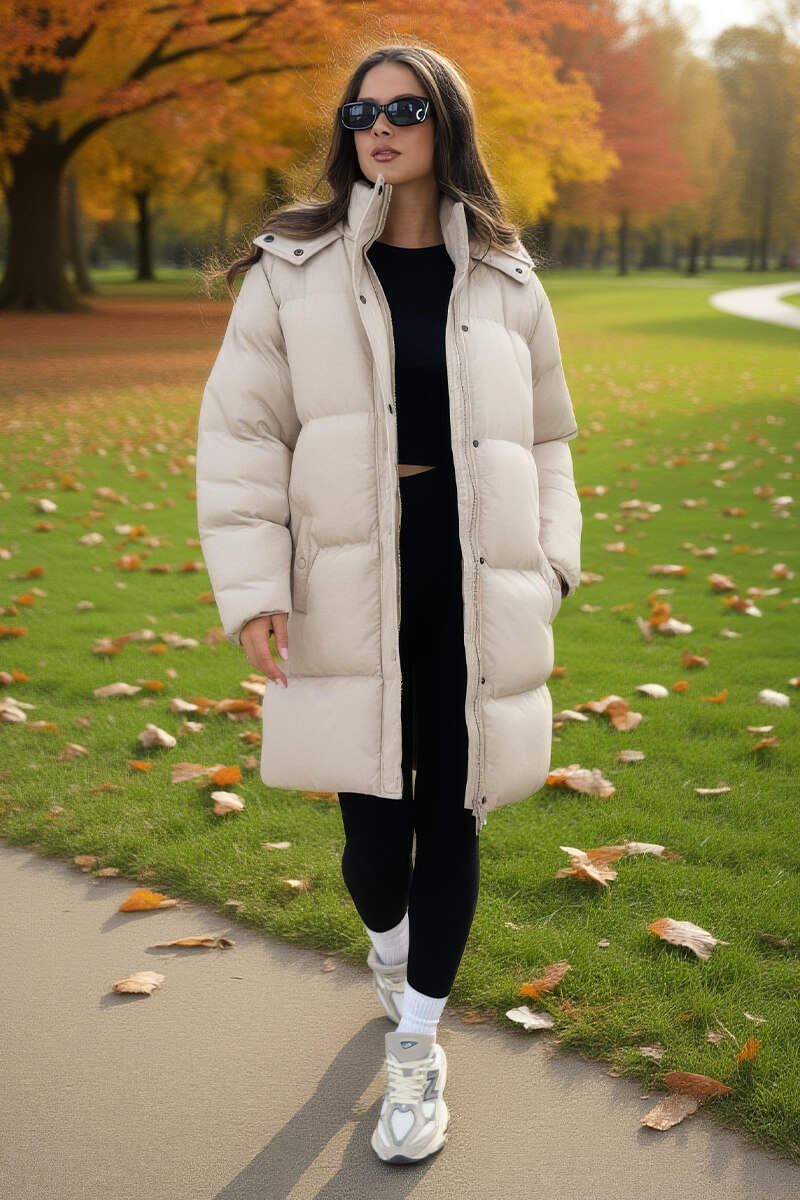 Oyster Hooded Longline Puffer Coat – AX Paris