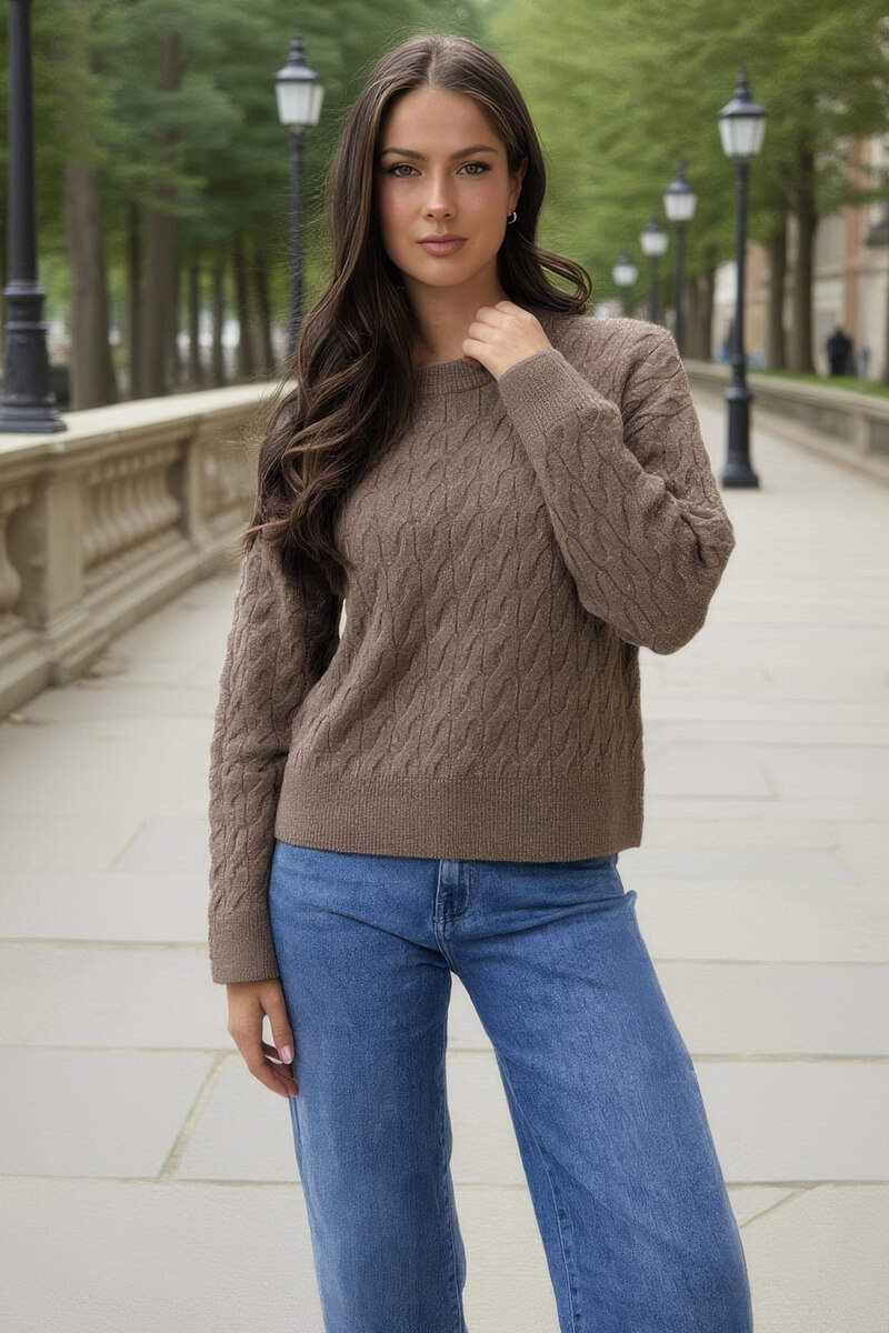 Mink Round Neck Cable Knit Jumper – AX Paris