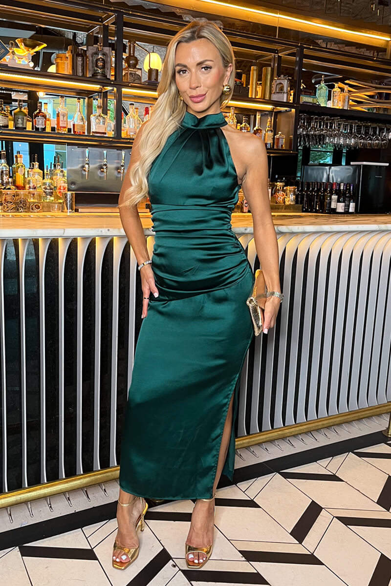 AX Paris Women's Teal Halter Neck Draped Waist Midi Dress | Size: 16 AX Paris Women's Teal Halter Neck Draped Waist Midi Dress | Size: 16