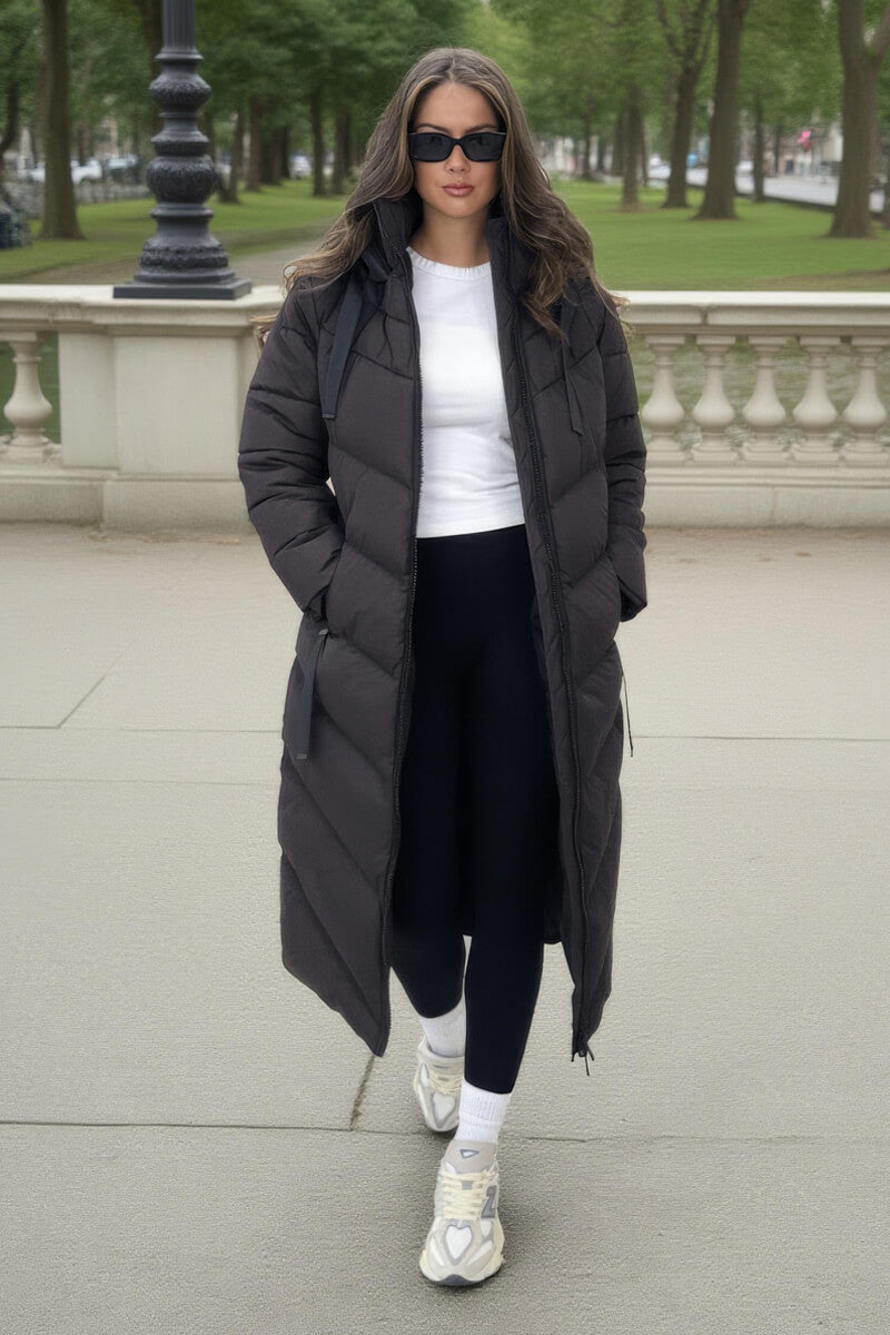 Chocolate Hooded Puffer Coat with Zip Front Pockets – AX Paris