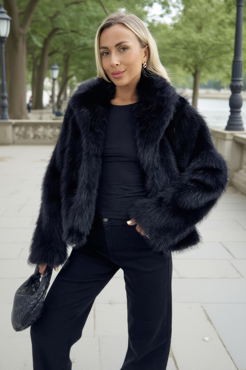 Black Faux Fur Short Jacket – AX Paris