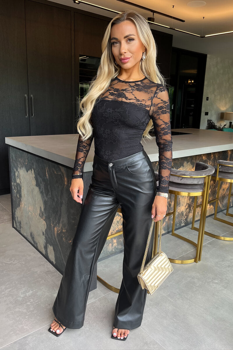 Black Lace Overlay Long Sleeve Bodysuit AX Paris Black Lace Overlay Long Sleeve Bodysuit AX Paris