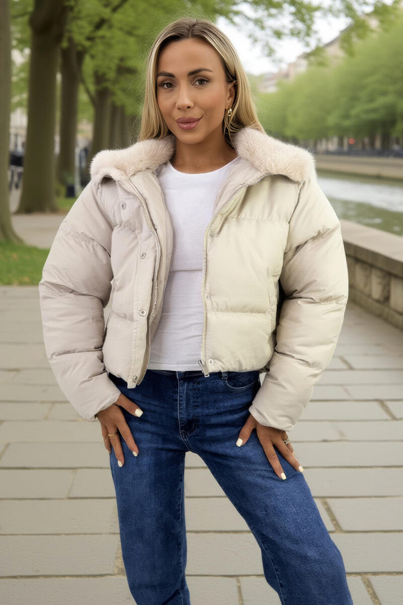 Cream Split Hood Short Puffer Coat – AX Paris