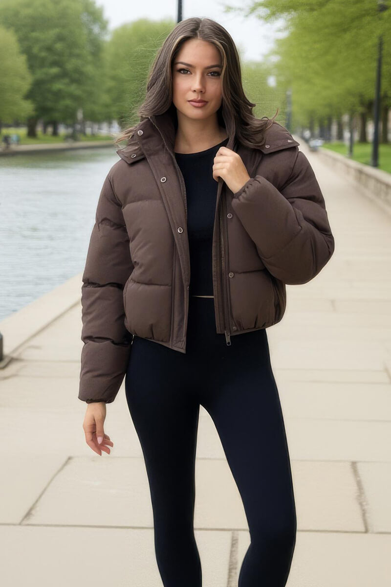 Chocolate Hooded Short Puffer Coat – AX Paris
