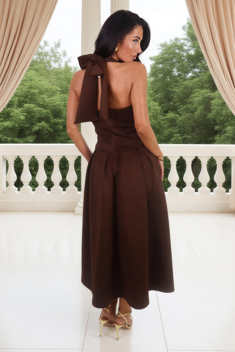 Chocolate Tie Halter Neck Midi Dress AX Paris Chocolate Tie Halter Neck Midi Dress AX Paris