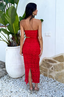 bandeau asymmetric draped midi dress in red Anaya With Love Recycled Satin Polka Dot Asymmetric Midi Dress – Maya Deluxe