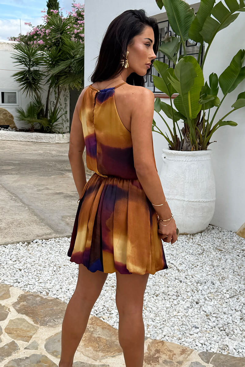 Multi Smudge Print Racer Neck Bubble Hem Mini Dress AX Paris Multi Smudge Print Racer Neck Bubble Hem Mini Dress AX Paris