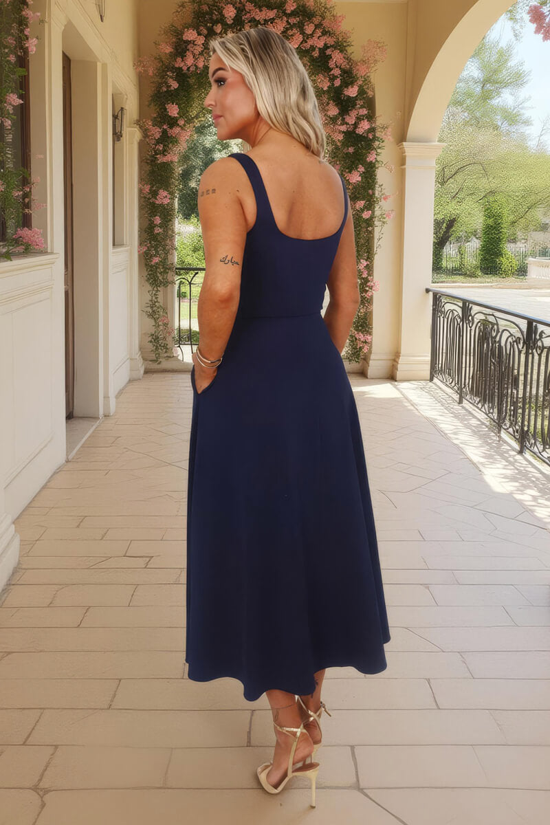 Navy Square Neck A-line Midi Dress AX Paris Navy Square Neck A-line Midi Dress AX Paris