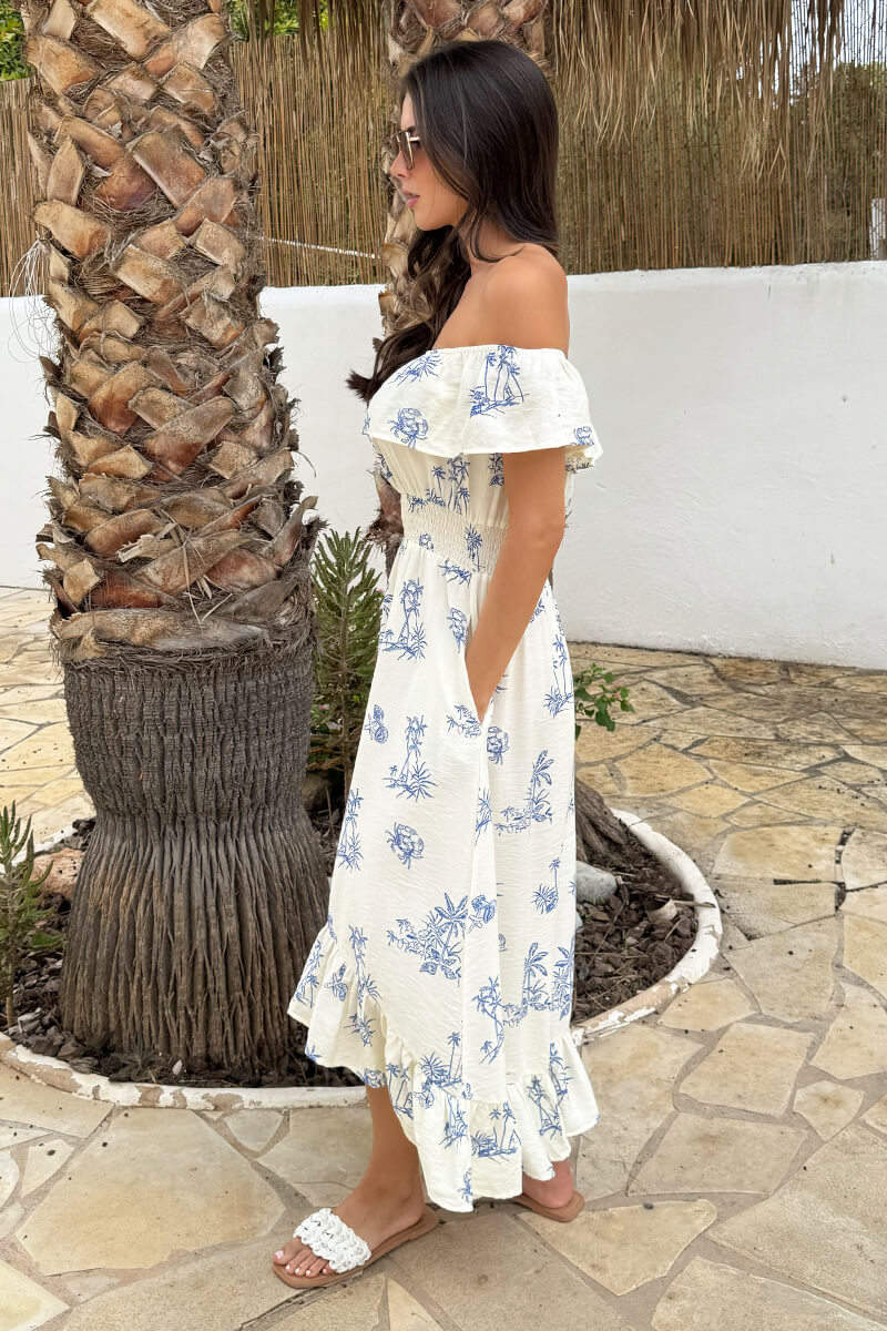 midi dress with frill hem Ruffle | White | L Midi length Sizing Floral Print Ruffle Hem Midi