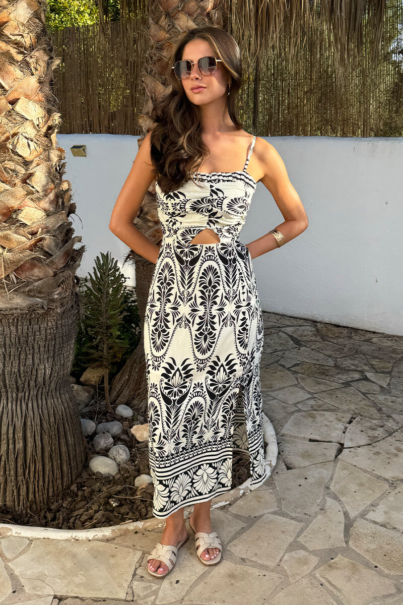 black and white cut out dress AX Paris Women's & Border Print Strappy Midi Calf Circumference:39cm a wrap tie skirt Lining_DY1-6T Long Sleeves Mermaid Champagne