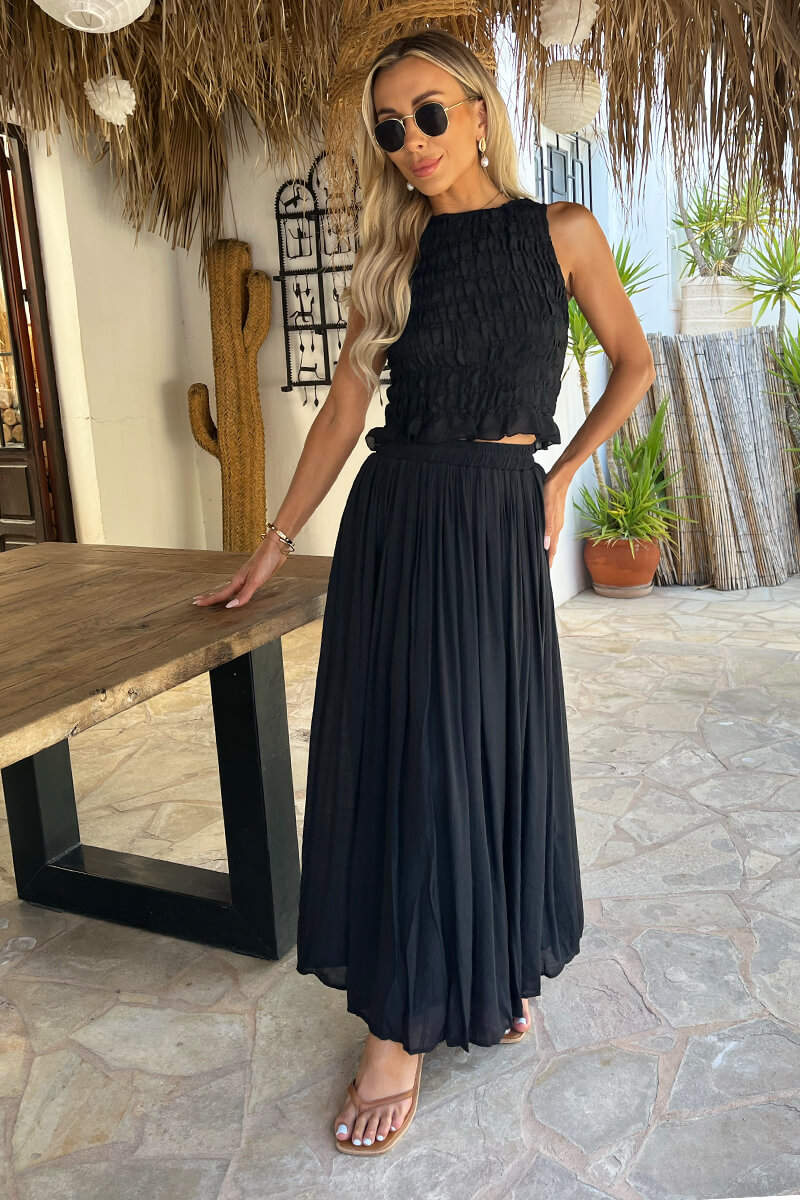 Black Pleated Boho Midi Skirt – AX Paris