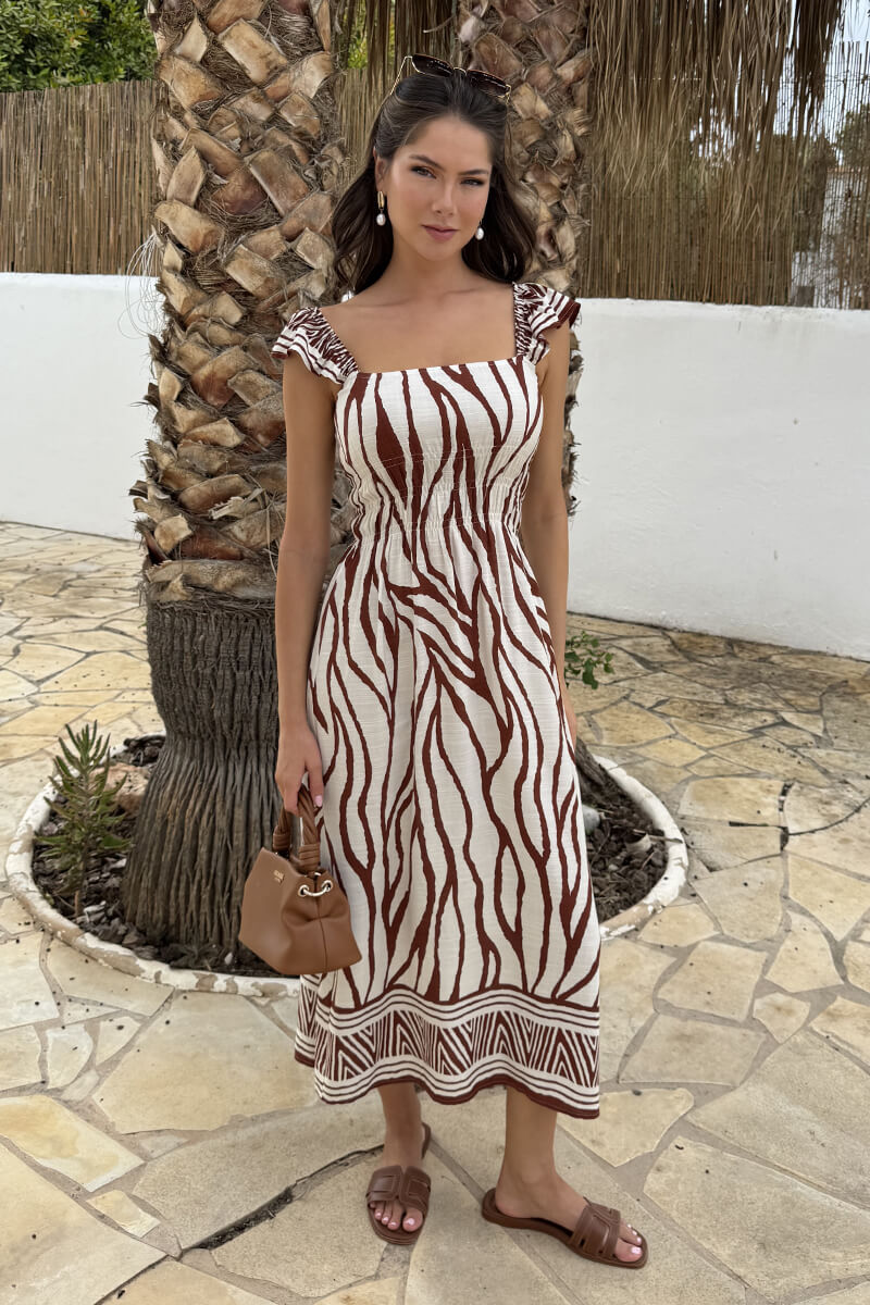 brown cream dress Mocha Brown Lace Balloon Sleeve Long Dress  Vintage Fairytale Style Brown / M