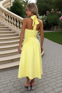 Soft Yellow Tie Halter Neck Midi Dress – AX Paris