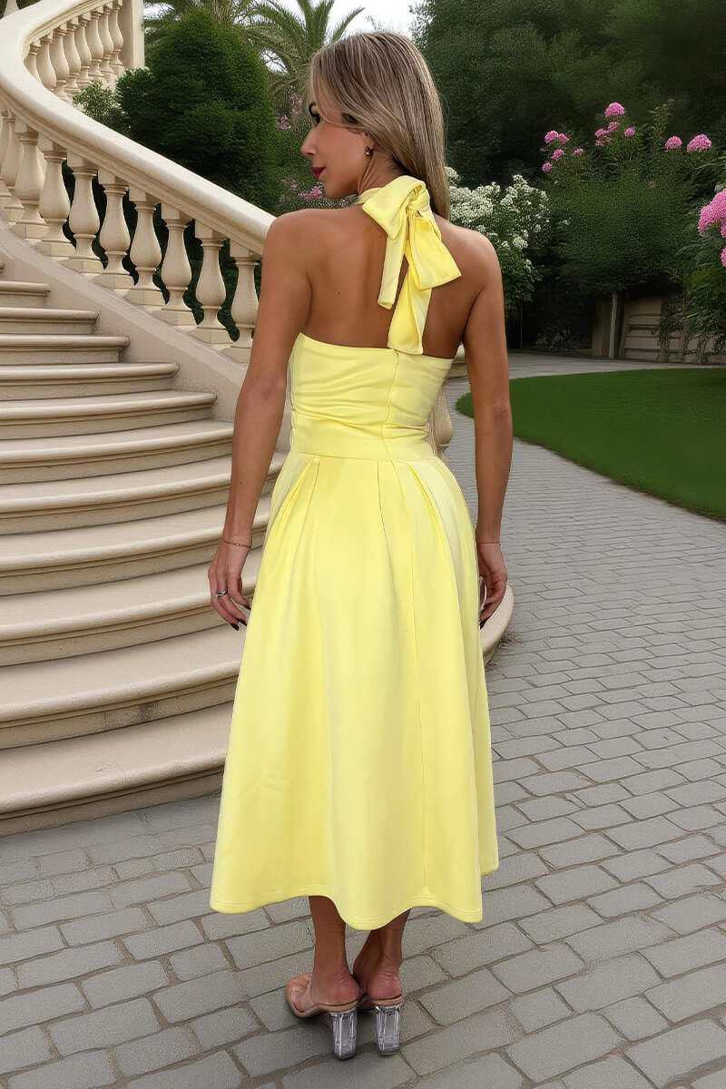 Soft Yellow Tie Halter Neck Midi Dress AX Paris Soft Yellow Tie Halter Neck Midi Dress AX Paris