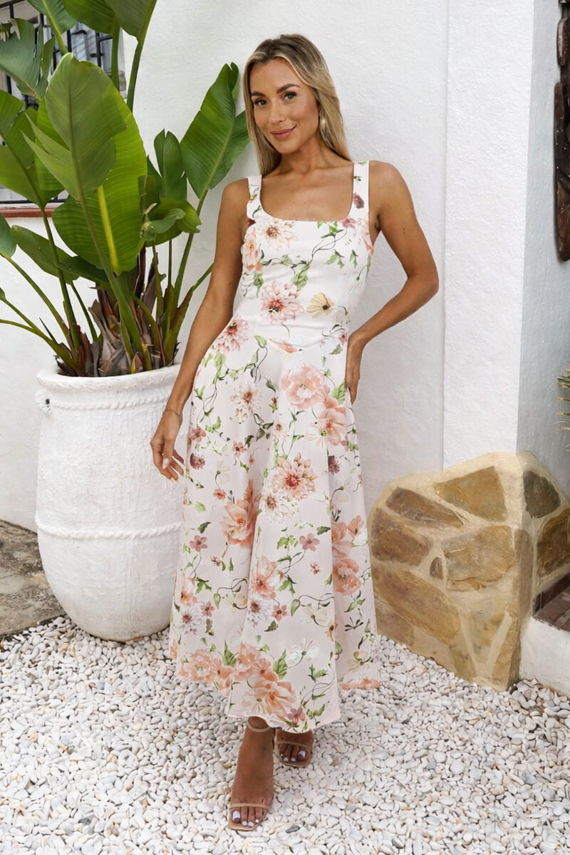 Multi Floral Print Square Neck A-line Midi Dress – AX Paris