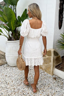 White Broderie Puff Sleeve Frill Hem Mini Dress – AX Paris