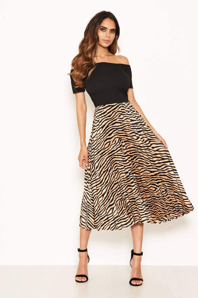 bardot pleated midi dress Orange Coast Bardot Pleated Crepe Midi Dress
