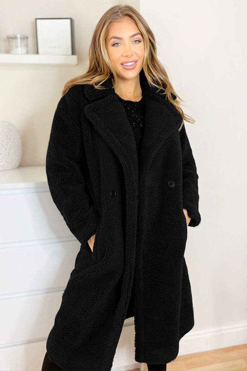 Black Faux Fur Teddy Coat – AX Paris