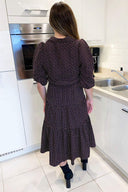 Black Square Printed Button Up Swing Dress