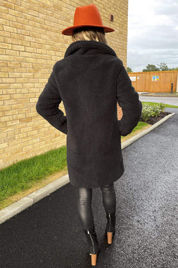 Black Teddy Faux Fur Coat With Collar