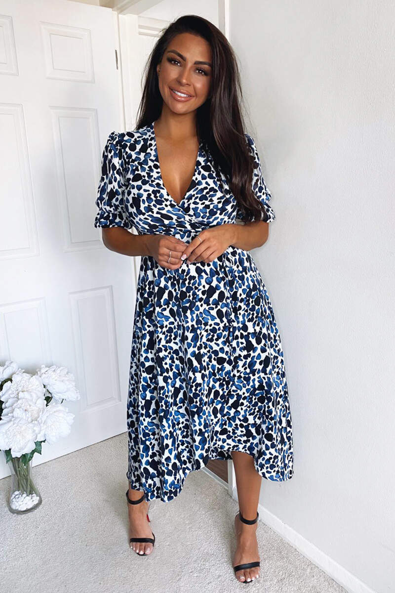 Blue Printed Wrap Tie Midi Dress AX Paris Blue Printed Wrap Tie Midi Dress AX Paris