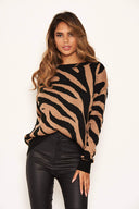 Camel and Black Zebra Knitted Jumper