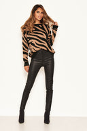 Camel and Black Zebra Knitted Jumper