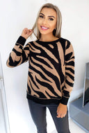Camel and Black Zebra Knitted Jumper