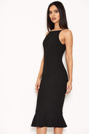 Navy Bodycon Midi Dress With Frill Hem