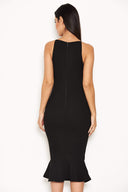 Navy Bodycon Midi Dress With Frill Hem