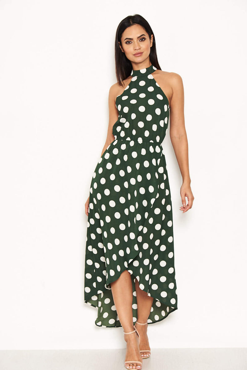 Green Polka Dot High Neck Wrap Dress AX Paris Green Polka Dot High Neck Wrap Dress AX Paris