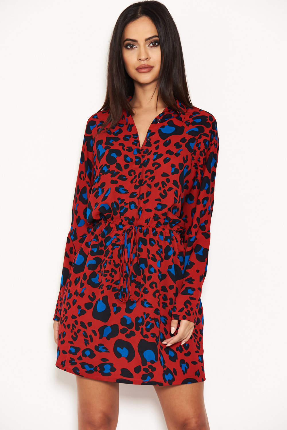 Red Animal Print Tie Waist Shirt Dress – AX Paris