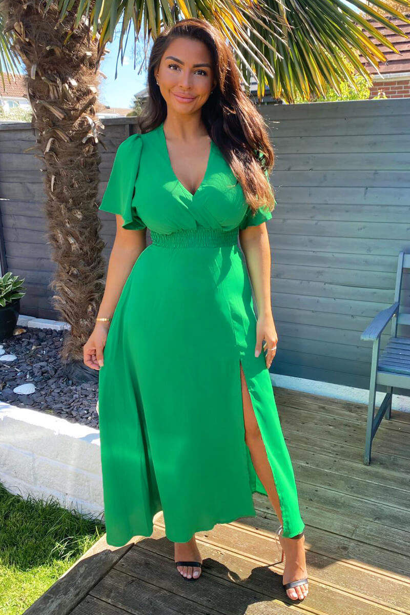 Green Gathered Waist Midi Dress AX Paris Green Gathered Waist Midi Dress AX Paris