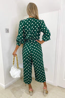 Green Spot Wrap Over Jumpsuit